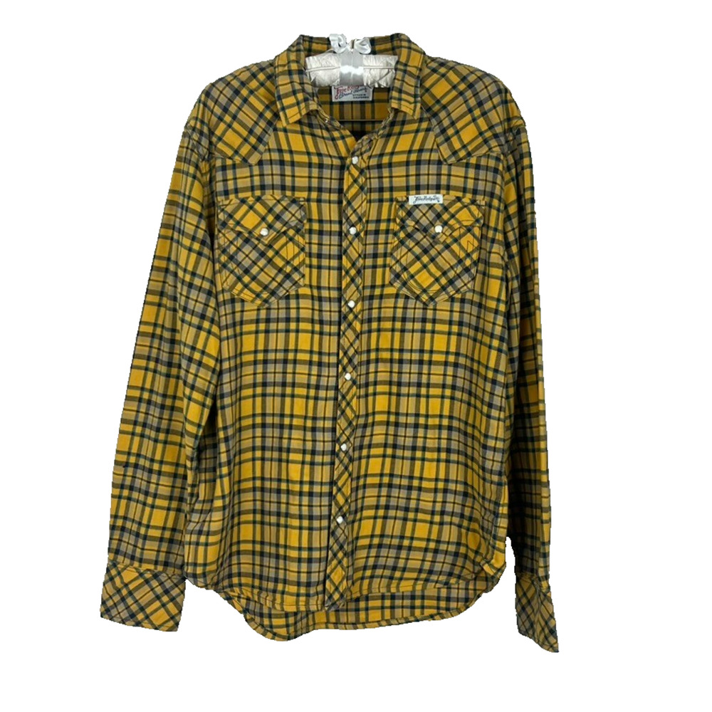 True Religion Shirt Men's Size 2XL Yellow Plaid LongSleeve Pearl Snap Flannel